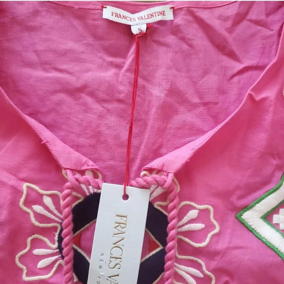 Frances Valentine Capri Embroidered Tunic Dress Pink Small Boho Cruisewear Beach - Picture 13 of 14